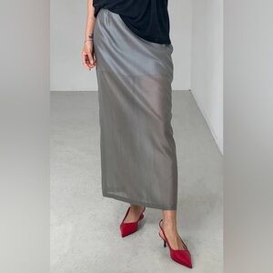 THE FRANKIE SHOP LENORE SEMI SHEER MIDI SKIRT GREY size L Brand New